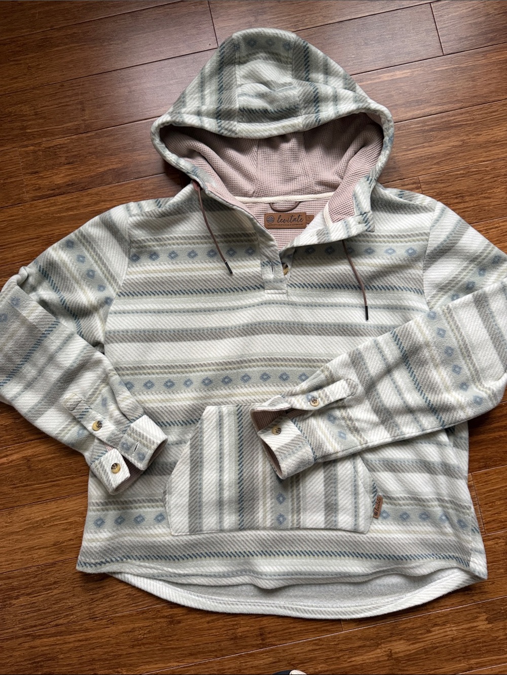 Levitate Fleece hooded Pullover Sweatshirt - Light Gray & Blue